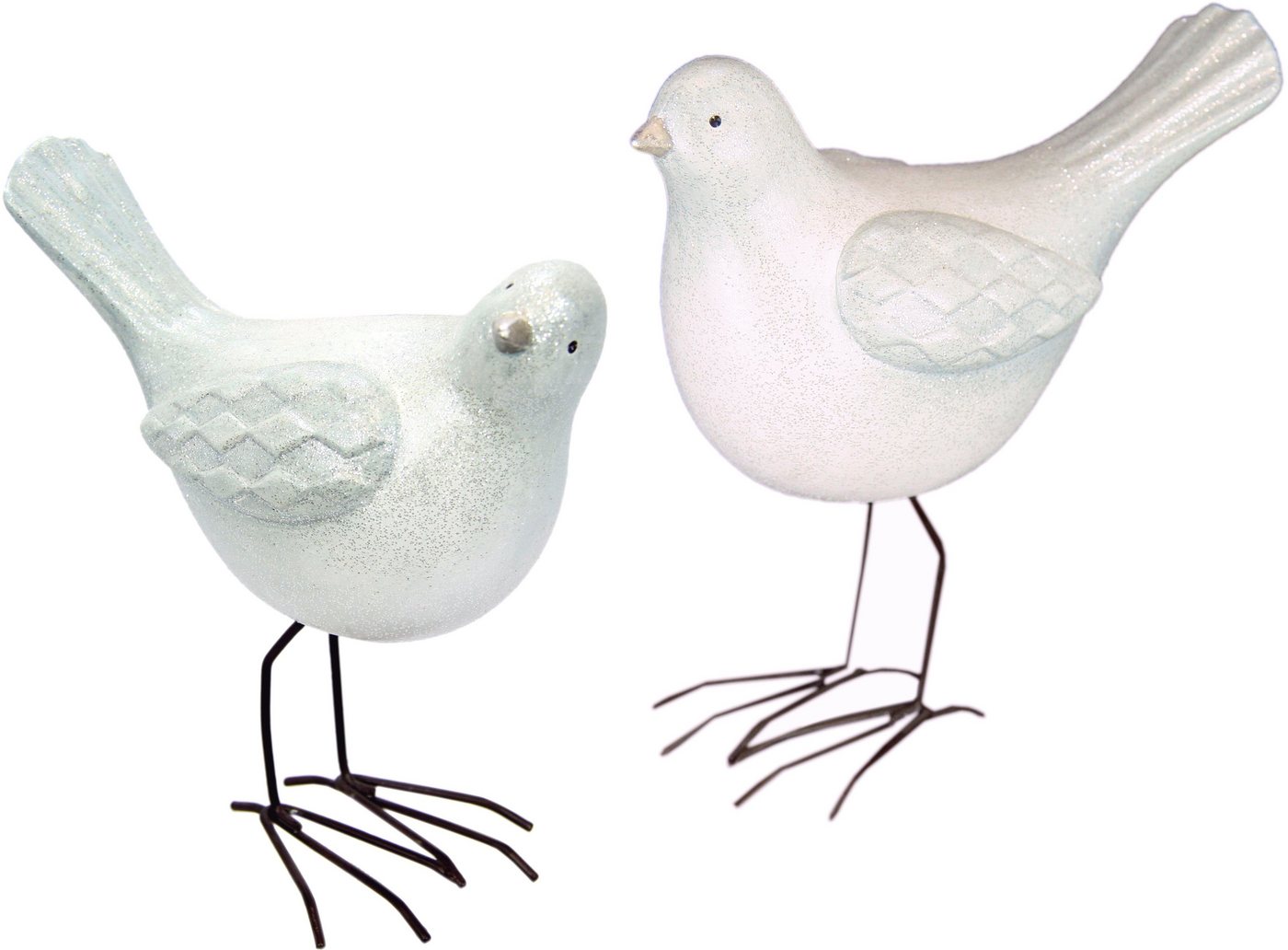 I.GE.A. Weihnachtsfigur Vogel aus Terrakotta mit Glitzer, 2er Set, weiß, Höhe ca. 18 cm (Set, 2 St), Weihnachtsdeko, Tierfigur von I.GE.A.