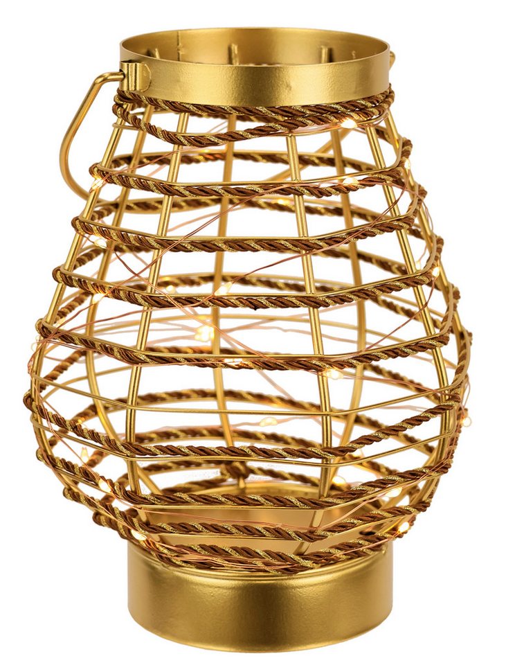 I.GE.A. Windlicht LED-Laterne aus Metall Kordel, Windlicht Kerzenlaterne Gold Tischdeko Lichterkette von I.GE.A.
