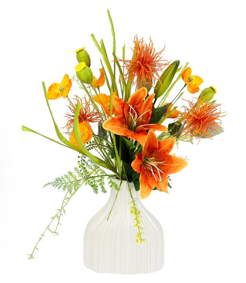 Kunstblume Blumenarrangement aus Lilien und Mohnblumen in Vase aus Keramik, I.GE.A., Höhe 55 cm, Dekoblumen Blumenstrauß Seidenblumen Tischdeko Hochzeitsdeko von I.GE.A.