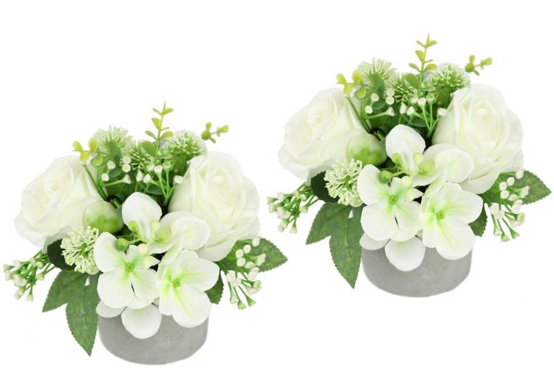 Kunstblume Blumengesteck im Topf 2er Set, I.GE.A., Höhe 15 cm, Rosen Hortensie Hochzeit Hochzeitsdeko Blumenschmuck Künstliche Blume von I.GE.A.
