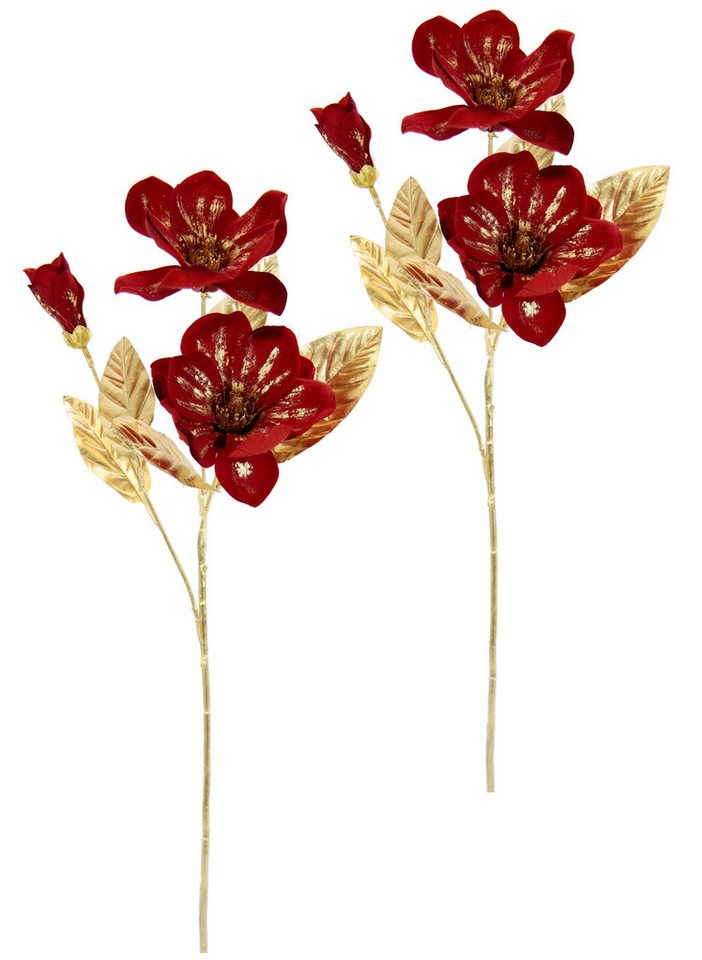 Kunstblume Magnolie, I.GE.A., Höhe 68 cm, 2er Set Dekoblume Metallic Effekt glänzende Weihnachtsdeko Blüten von I.GE.A.