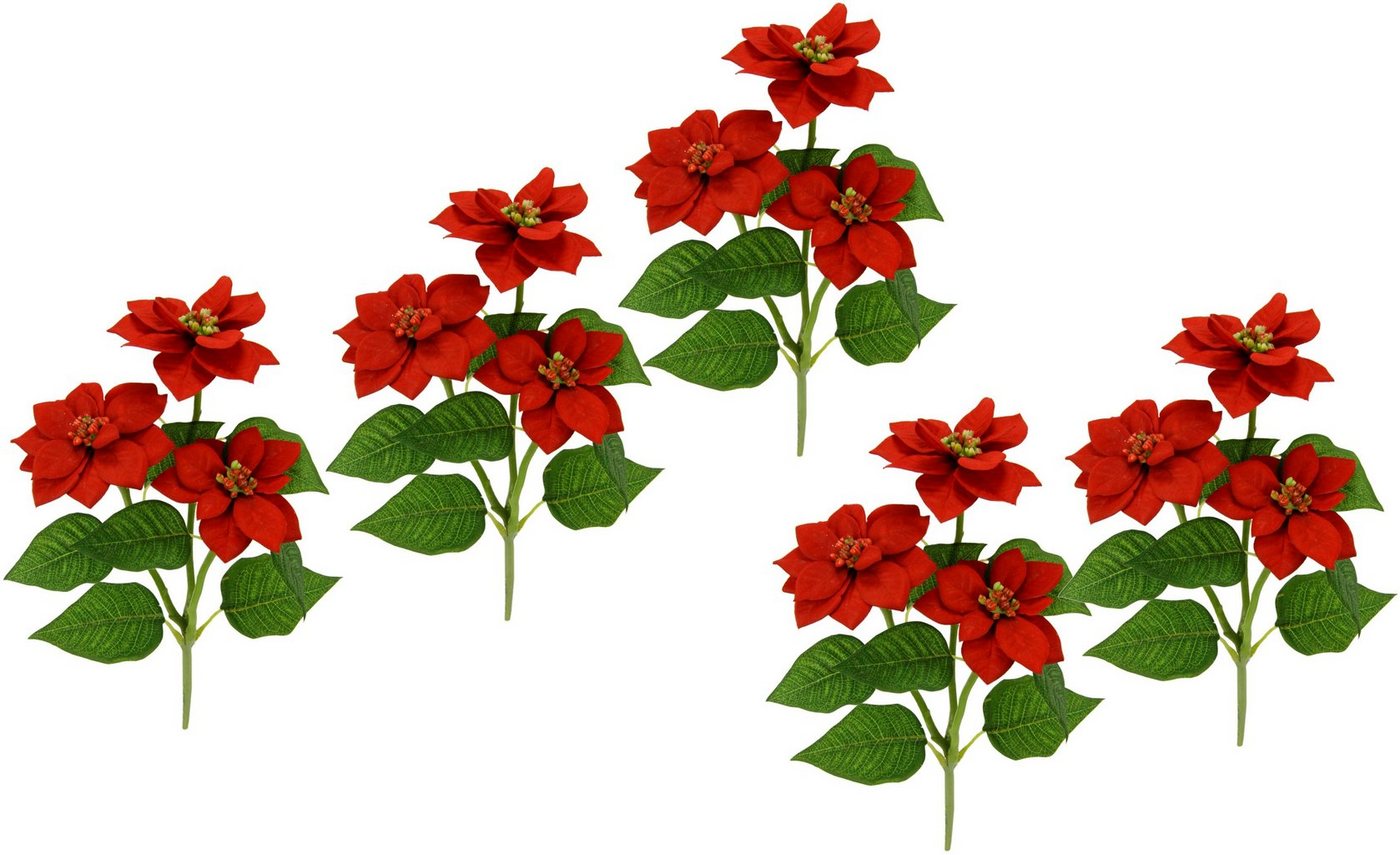 Kunstblume Poinsettie, I.GE.A., Höhe 28 cm, Künstlicher Poinsettiazweig, 5er Set von I.GE.A.