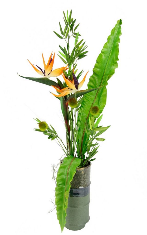 Kunstblume Strelitzie, I.GE.A., Höhe 105 cm, In Vase aus Keramik mit Bambus Dekoblätter und Gras von I.GE.A.