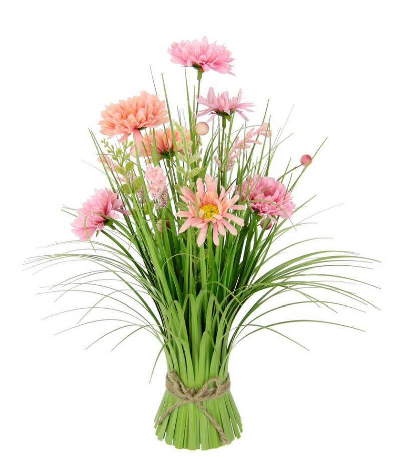 Kunstgras Grasbund mit Dahlien, I.GE.A., Höhe 40 cm, Mit Blüten Margeriten Deko Grasbusch Kunstgras Künstliche Pflanze von I.GE.A.