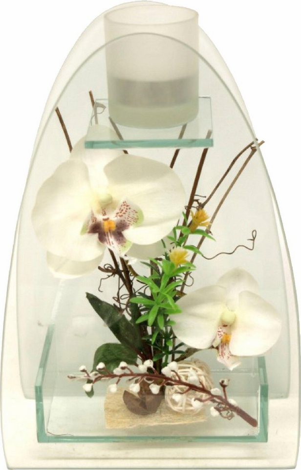 Kunstpflanze Orchidee mit Teelichthalter 23/15 cm Orchidee, I.GE.A., Höhe 23 cm von I.GE.A.