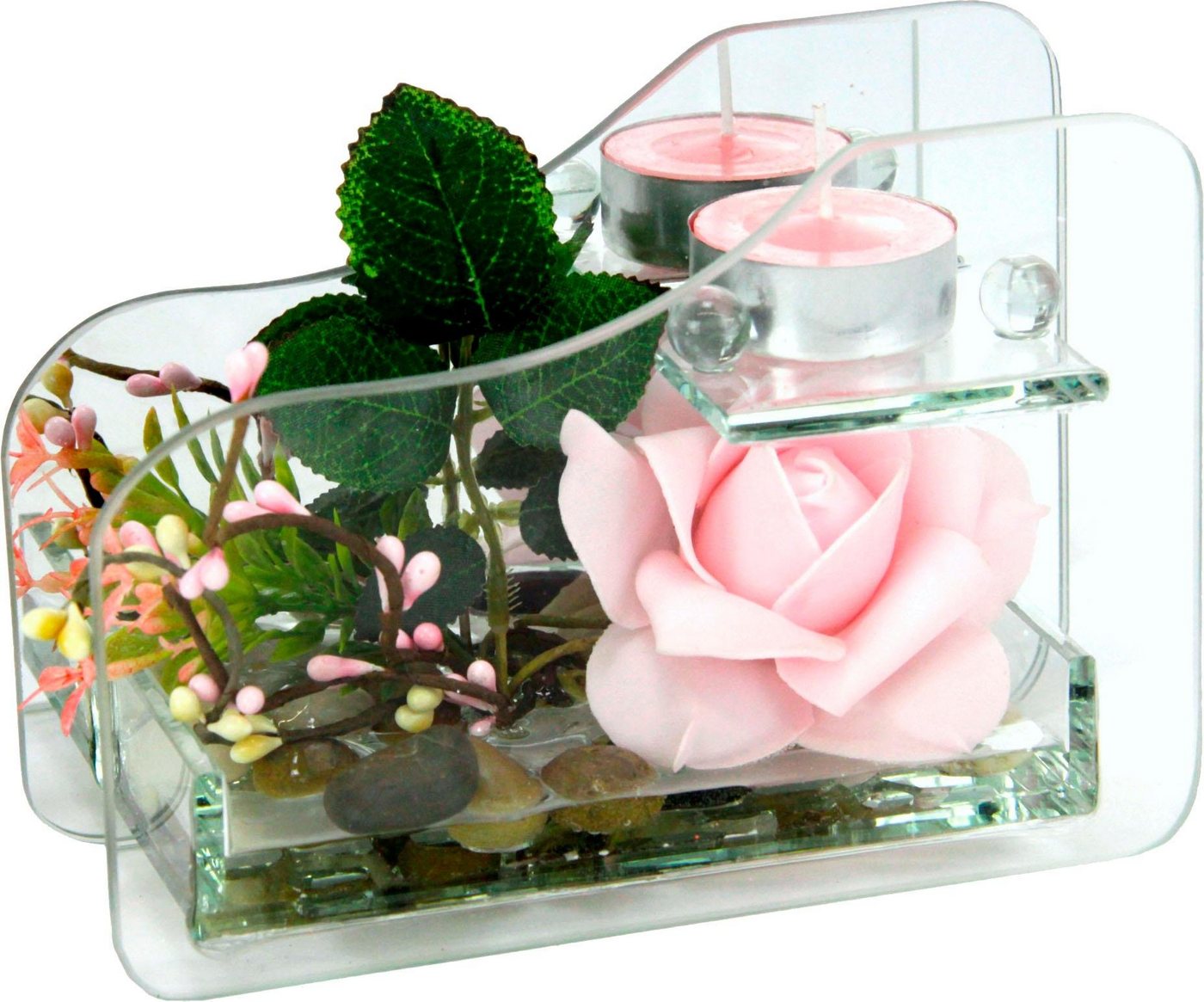 Kunstpflanze Rose im Glas mit Teelicht Rose, I.GE.A., Höhe 11 cm von I.GE.A.