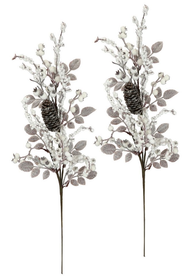 Kunstzweig Beerenzweig mit Zapfen geeist Beeren, I.GE.A., Höhe 72 cm, 2er Set Künstlicher Zweig Blume Weihnachtsdeko Dekozweig Dekoration von I.GE.A.