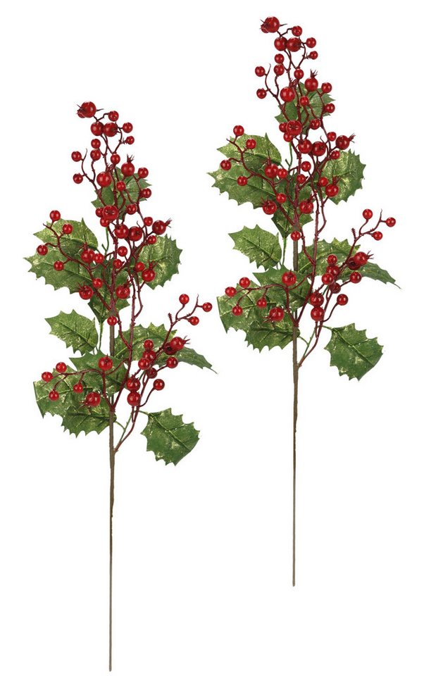 Kunstzweig Künstlicher Ilexzweig/Beerenzweig Tanne, I.GE.A., Höhe 64 cm, 2er Set Dekozweig Zweig Deko für Girlande Kranz Weihnachtsdeko von I.GE.A.