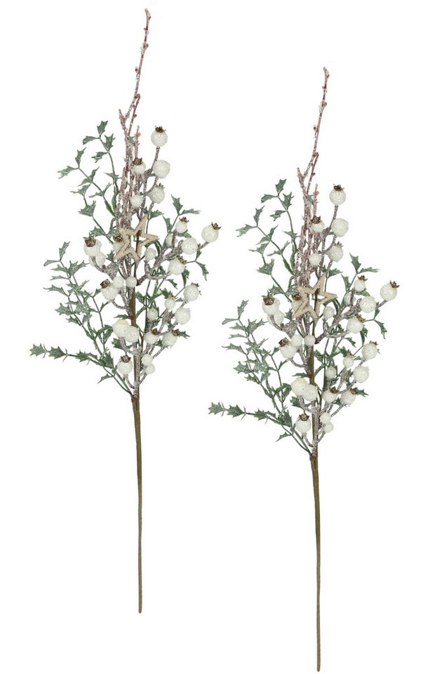 Kunstzweig Künstlicher Ilexzweig mit Beeren Tanne, I.GE.A., Höhe 67 cm, 2er Set Dekozweig Zweig Deko für Girlande Kranz Weihnachtsdeko von I.GE.A.
