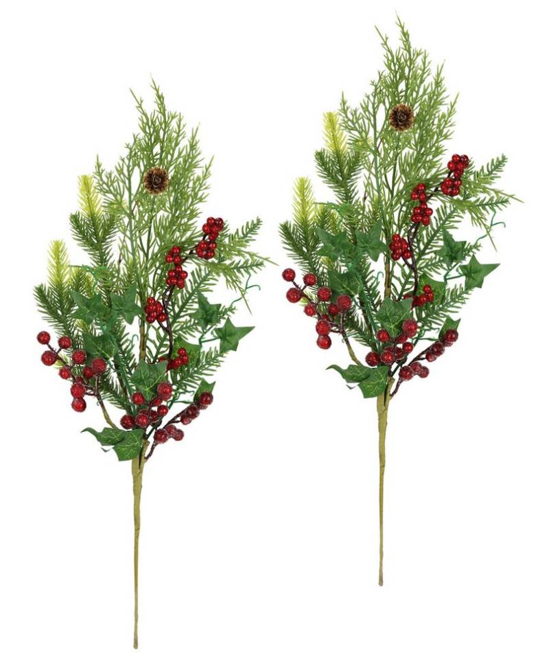 Kunstzweig Weihnachtszweig Tanne/Beeren/Efeu/Thuja Tanne, I.GE.A., Höhe 50 cm, 2er Set Künstlicher Zweig Blume Weihnachtsdeko Dekozweig Dekoration von I.GE.A.