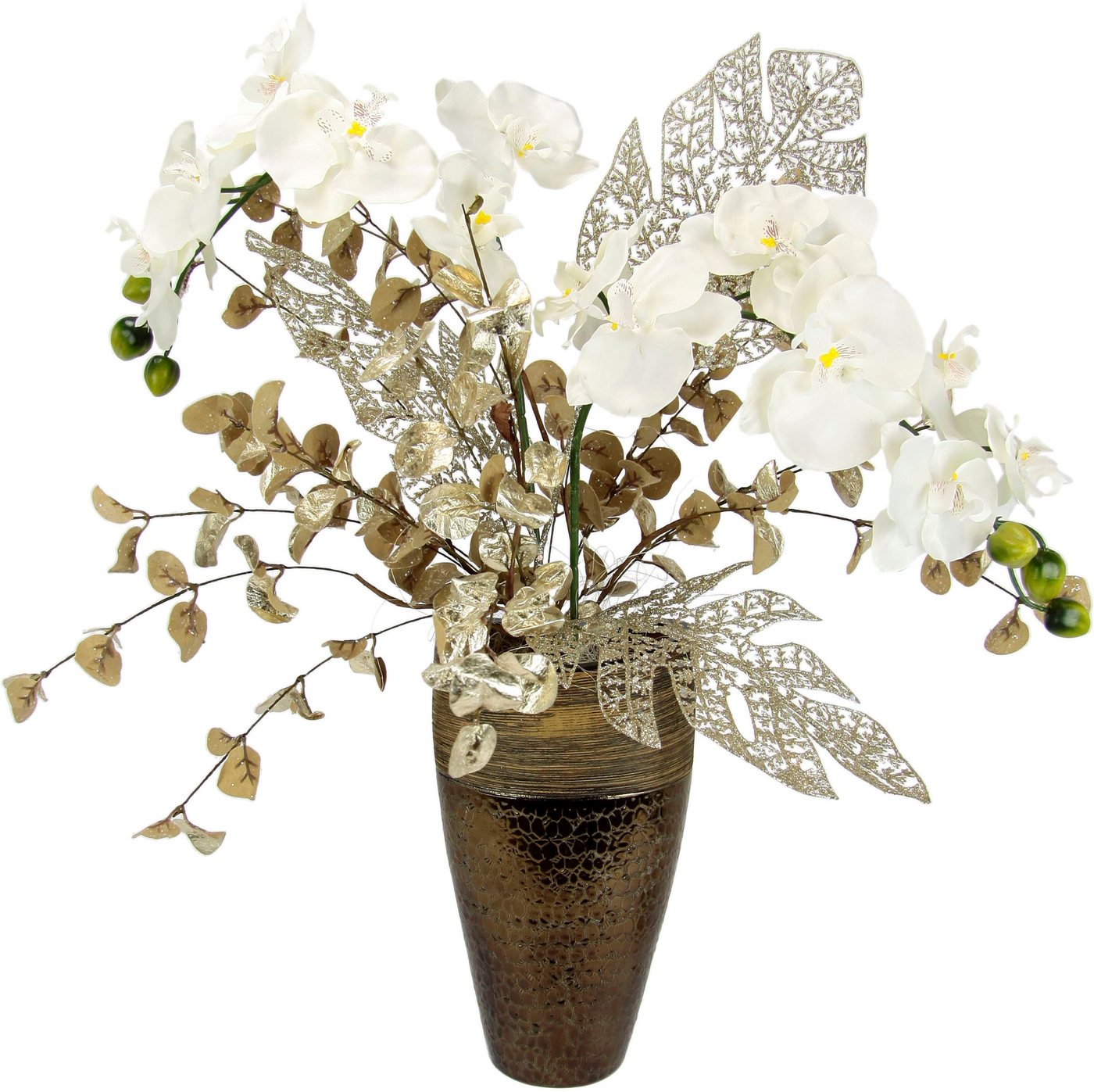 Winterliche Kunstpflanze Gesteck mit Orchidee in Keramikvase, festliche Weihnachtdeko, Orchidee, Eukalyptus, I.GE.A., Höhe 60 cm, Kunstblumen-Arrangement, Blumenensemble, Weihnachtsgesteck von I.GE.A.