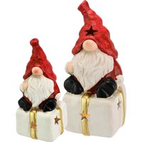 I.GE.A. Dekofigur "Wichtel auf Geschenk", Mit LED 2er Set Weihnachtsdeko Kunstfigur Deko Statue Skulptur von I.Ge.A.