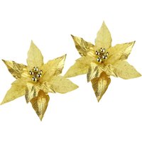 I.GE.A. Dekohänger "Poinsettia auf Clip", (2 St.), 2er Set 28cm Weihnachts-Christstern künstlich Weihnachtsblume gold von I.Ge.A.