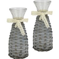 I.GE.A. Dekovase "Glasvase", (2 St.), 2er Set mit Weidekorb und Spitze Rattangeflecht Vintage Blumenvase von I.Ge.A.