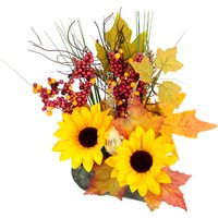 I.GE.A. Kunstblume "Gesteck aus Sonnenblumen auf Stein", Künstliche Blumen Herbstgesteck Deko Ornamente für Halloween von I.Ge.A.