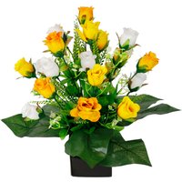 I.GE.A. Kunstblume "Rosen-Arrangement im Topf aus Keramik Blumengesteck Dekoblumen", Seidenblumen Kunstrosen Rosenstrauß Hochzeitsdeko Tischdeko von I.Ge.A.
