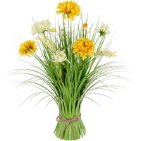 I.GE.A. Kunstgras "Grasbund mit Dahlien", Mit Blüten Margeriten Deko Grasbusch Kunstgras Künstliche Pflanze von I.Ge.A.