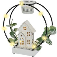 I.GE.A. Kunstkranz "Teelichthalter Deko-Kranz", Mit LED Licht Teelichtkerze Eukalyptus Haus Lichterkette von I.Ge.A.
