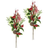 I.GE.A. Kunstzweig "Künstlicher Zweig Zapfen/Beeren/Tanne/Ilex" 2er Set Dekozweig Zweig Deko für Girlande Kranz Weihnachtsdeko von I.Ge.A.