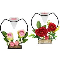 I.GE.A. Teelichthalter "Rose", (Set, 2 St.), Glas, Metall, Kunststoff, rot/rosa von I.Ge.A.