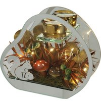 I.GE.A. Teelichthalter "Teelichthalter aus Glas mit Teelichtkerze", (1 St.), Herbstlich dekoriert mit Pilze Eichhörnchen Herbstlaub Kerze Windlicht von I.Ge.A.