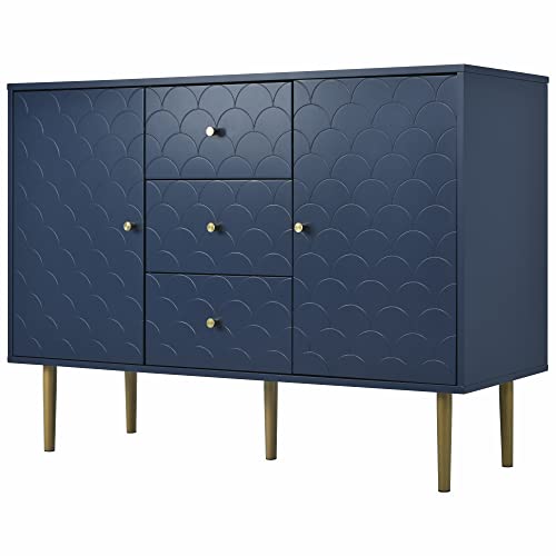 Elegante Marineblaue Kommode | 2 Türen, 3 Schubladen | FSC®-zertifiziertes Massivholz | Verstellbare Ablage | Wohnzimmer Schlafzimmer Schrank (120 x 40 x80 cm, Blau, 1) von I0I&I0I