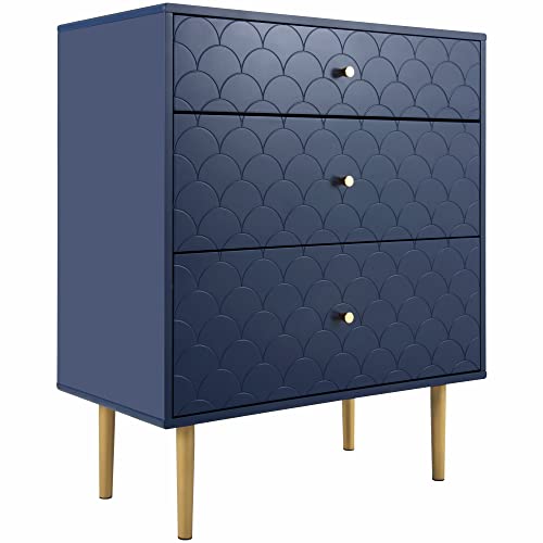 Elegante Marineblaue Kommode | 3 Schubladen | FSC®-zertifiziertes Massivholz | Verstellbare Ablage | Wohnzimmer Schlafzimmer Schrank (75 x 71x80 cm, Blau, 1) von I0I&I0I