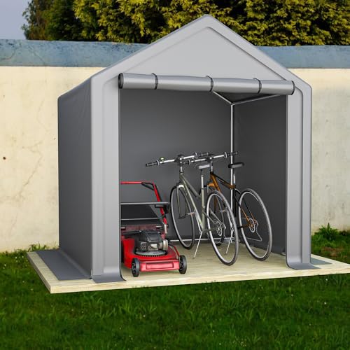 Geräteschuppen – Fahrradgarage & Lagerzelt mit Rolltor – Wetterfestes Gartenhaus & Werkzeugzelt aus Stahlrahmen & PE-Plane – Outdoor Aufbewahrung Dunkelgrau (190 x 170 x 200 cm) von I0I&I0I