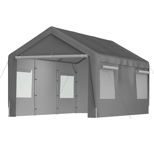 Geräteschuppen aus Stahl – Fahrradgarage & Lagerzelt mit Rolltor – Wetterfestes Gartenhaus für Werkzeug, Möbel & Brennholz – PE-Plane UV-beständig & Wasserdicht (592 cm*310 * 276 cm) von I0I&I0I
