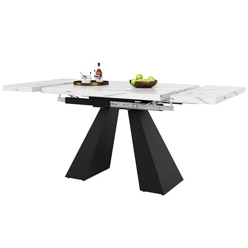 I0I&I0I Ausziehbarer Esstisch 99–159 cm, Teleskoptisch mit Schiebesystem, MDF-Tischplatte in Marmoroptik, Metallbeine, Platzsparender Küchentisch für Wohnzimmer & Homeoffice (Stil 1) von I0I&I0I