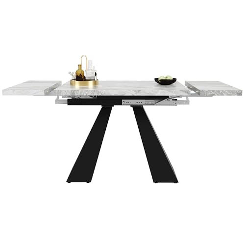 I0I&I0I Ausziehbarer Esstisch 99–159 cm, Teleskoptisch mit Schiebesystem, MDF-Tischplatte in Marmoroptik, Metallbeine, Platzsparender Küchentisch für Wohnzimmer & Homeoffice (Stil 2) von I0I&I0I