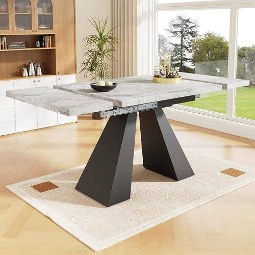 I0I&I0I Ausziehbarer Esstisch 99–159 cm aus MDF in Marmoroptik, Teleskoptisch mit Metallbeinen,Platzsparender Küchentisch für Wohnzimmer & Homeoffice, Flexibel Erweiterbar (Stil 3) von I0I&I0I