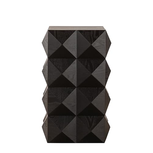 I0I&I0I Beistelltisch 60 cm Hoch, Retro Design mit 3D-Prägung, Holz-Nachttisch aus Massivholz & MDF, Quadratisch, Kein Aufbau Nötig, Vintage Stil, Wohnzimmer Schlafzimmer Flur (Schwarz) von I0I&I0I