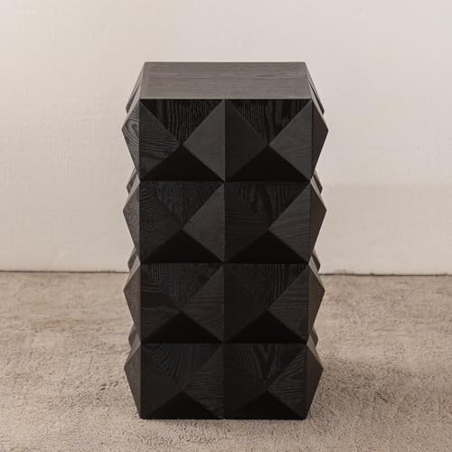 I0I&I0I Beistelltisch Holz Retro 60 cm, Nachttisch Quadratisch Braun, Massivholz & MDF, 3D-Prägung, Vintage Design, Kein Aufbau Nötig, Wohnzimmer Schlafzimmer Flur, Stabil & Dekorativ (Schwarz) I0I&I0I Beistelltisch Holz Retro 60 cm, Nachttisch Quadratisch Braun, Massivholz & MDF, 3D-Prägung, Vintage Design, Kein Aufbau Nötig, Wohnzimmer Schlafzimmer Flur, Stabil & Dekorativ (Schwarz) von I0I&I0I