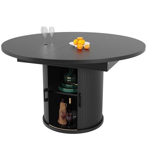 I0I&I0I Esstisch Ausziehbar Rund mit Stauraum – Küchentisch & Esszimmertisch Ø118-158 cm Oval, Platz für 6 Personen, Höhenverstellbare Füße, Modernes Design (Schwarz) von I0I&I0I