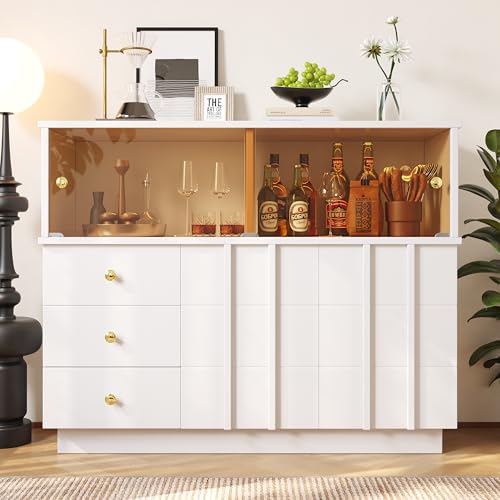 I0I&I0I Küchenschrank mit Rauchglas- Moderne Aufbewahrung mit Glastüren für Küche, Esszimmer & Wohnzimmer, Sideboard & Buffetschrank, MDF & Glas, Viel Stauraum (Weiß, 120 * 33 * 95cm) von I0I&I0I