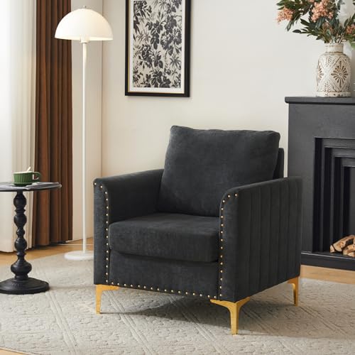 I0I&I0I Modernes Chesterfield-Sessel-Set: PU-Leder, Lounge-Stuhl mit Nieten, Roségoldene Metallbeine (Grau) von I0I&I0I
