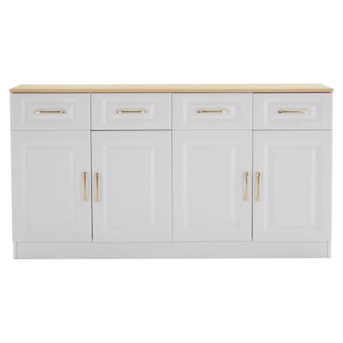 I0I&I0I Modernes Weißes Sideboard aus MDF – Wohnzimmer- & Esszimmerschrank mit 3 Schubladen & 4 Türen – Stauraum für Geschirr, Dokumente & Deko – Holzoptik & X-förmigen Details (140 * 40 * 75 cm) von I0I&I0I