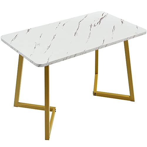 I0I&I0I Rechteckiger Esstisch aus Marmoroptik mit Metallbeinen für Esszimmer und Wohnzimmer - Modernes Design, MDF-Tischplatte, stabiles Metallgestell (Golden/Weiß) von I0I&I0I