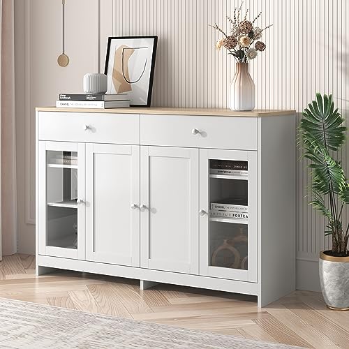 I0I&I0I Rustikaler Landhausstil Sideboard mit Glasfront (Weiß und Holzfarbe) von I0I&I0I