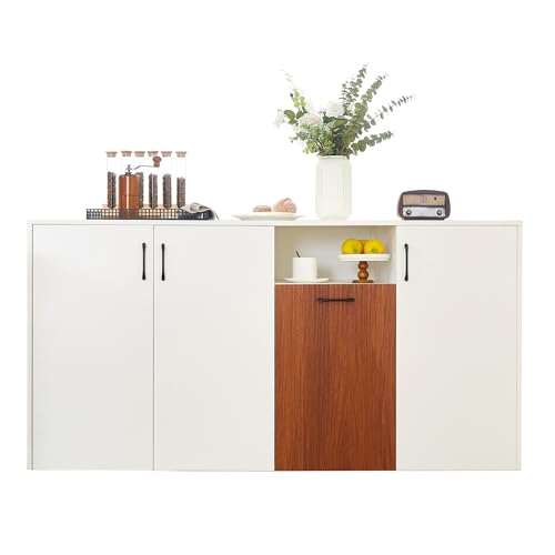 I0I&I0I Sideboard Schrank 160x40x80 cm – Freistehender Holzschrank mit Höhenverstellbaren Einlegeböden, Moderne Anrichte für Küche, Wohnzimmer & Esszimmer, mit Kippschutz & viel Stauraum (Weiß) von I0I&I0I