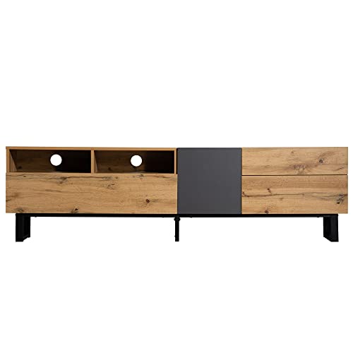 I0I&I0I Stilvoller TV-Schrank mit Vintage-Holz und grauem Design | Geräumige Fächer und offener Stauraum (Holzfarbe + Grau) von I0I&I0I
