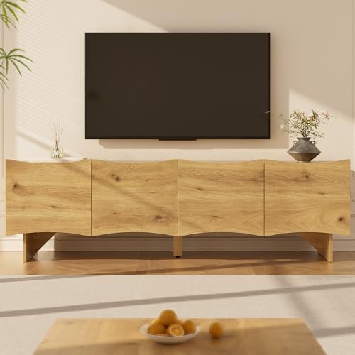 I0I&I0I TV-Schrank Lowboard Medienkonsole – Praktische Aufbewahrung, Verdecktes Kabelmanagement und Dekorative Front für Wohnzimmermöbel (Holzfarbe) von I0I&I0I