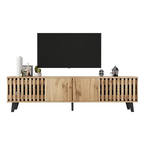 I0I&I0I TV-Schrank in Holzoptik, Lowboard mit 8 Fächern & 4 Türen, TV-Lowboard für 70 Zoll Fernseher, Fernsehtisch mit Stauraum, Wohnzimmer TV-Möbel, TV-Konsole aus Spanplatte (180 * 40 * 55CM) von I0I&I0I