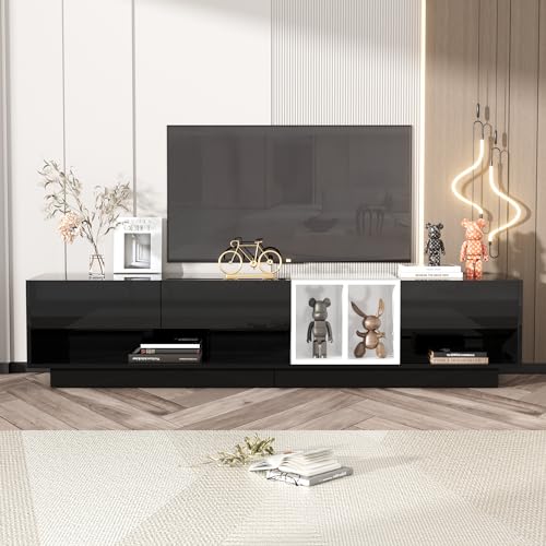 Modernes TV-Schrank Lowboard Set in Hochglanz-Weiß/Schwarz. Stauraum-optimiert. Stilvolles Design, Stabile Struktur, Praktische Funktionalität. Ideal für Ihr Wohnzimmer (190 L x 40 B x 42H CM b) von I0I&I0I