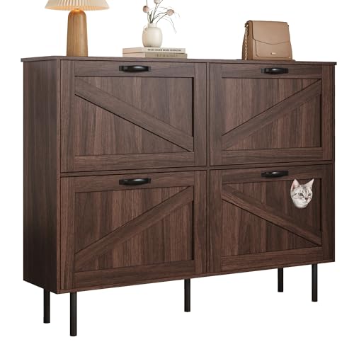 Schuhschrank Schmal mit 3 Klappen, Schuhregal und Schuhkommode aus Walnuss, Flurschrank mit Ablage und Katzenspielzeug, Schuhablage für 7–9 Paar Schuhe, Belüftung und Designmuster (120 × 28 × 92 cm) Schuhschrank Schmal mit 3 Klappen, Schuhregal und Schuhkommode aus Walnuss, Flurschrank mit Ablage und Katzenspielzeug, Schuhablage für 7–9 Paar Schuhe, Belüftung und Designmuster (120 × 28 × 92 cm) von I0I&I0I