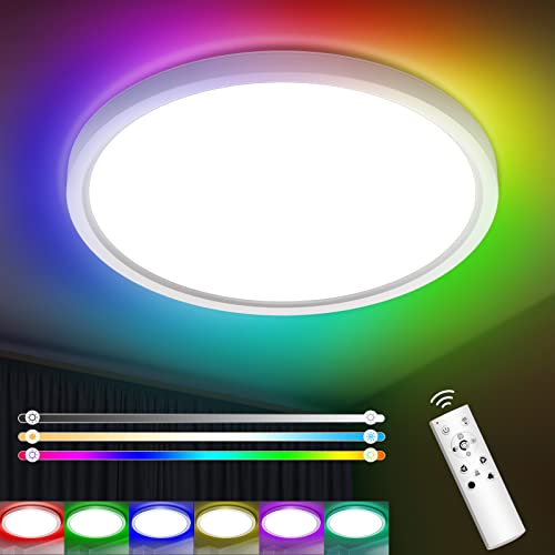 IAB LED Deckenleuchte Dimmbar mit Fernbedienung, 24W 3300LM RGB Farbwechsel Deckenlampe Flach IP54 Rund mit 3000k-6500k und 13-Farben 8W Backlight für Schlafzimmer/Wohnzimmer/Badezimmer/Küche, Φ30cm IAB LED Deckenleuchte Dimmbar mit Fernbedienung, 24W 3300LM RGB Farbwechsel Deckenlampe Flach IP54 Rund mit 3000k-6500k und 13-Farben 8W Backlight für Schlafzimmer/Wohnzimmer/Badezimmer/Küche, Φ30cm von IAB