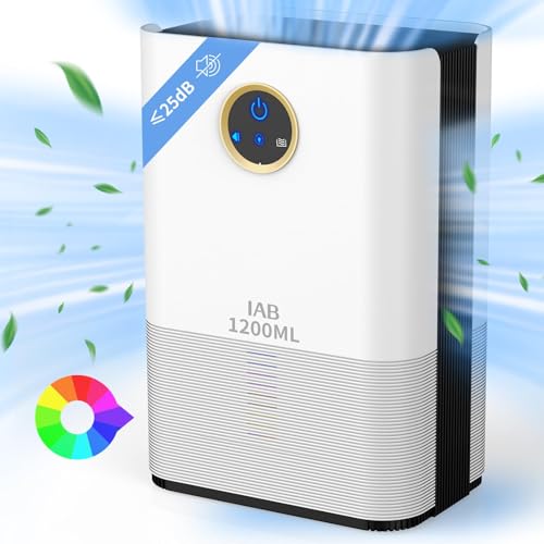 IAB Luftentfeuchter Elektrisch, 1200 ml Dehumidifier für Zuhause, 5-Farbiges LED, Digitalanzeige, Tragbarer Raumluftentfeuchter für Wohnung, Badezimmer-Gegen Feuchtigkeit von IAB