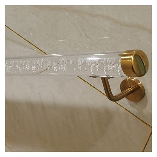 1 Stück Treppenhandlauf aus transparentem Acryl in individueller Länge – rutschfestes Geländer zur Wandmontage for den Innen- und Außenbereich(Gold Bracket,500cm(16ft)) von IAGWNNWY