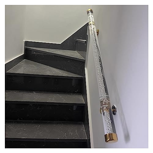 1 Stück verstellbarer Treppenhandlauf aus klarem Acryl – individuelle Länge von 1,6 bis 20 Fuß, 200 kg Stützhalterung(Gold Bracket,270cm(8.8ft)) von IAGWNNWY